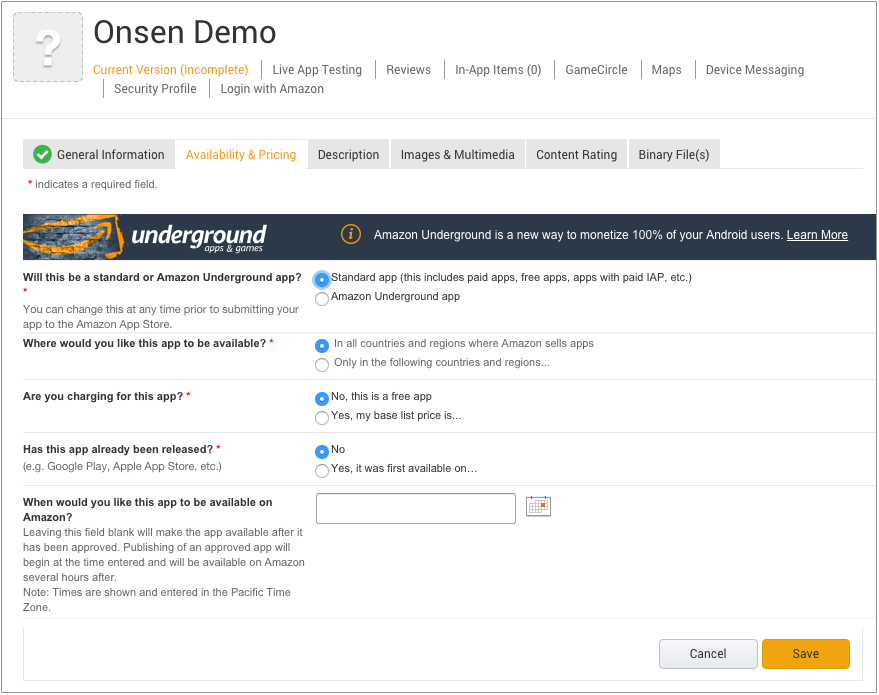 Amazon アプリストア での配布 Monaca Docs